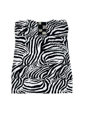 Dots Womens S Strapless Blouse Tube Top Zebra Print Beaded Center Black White